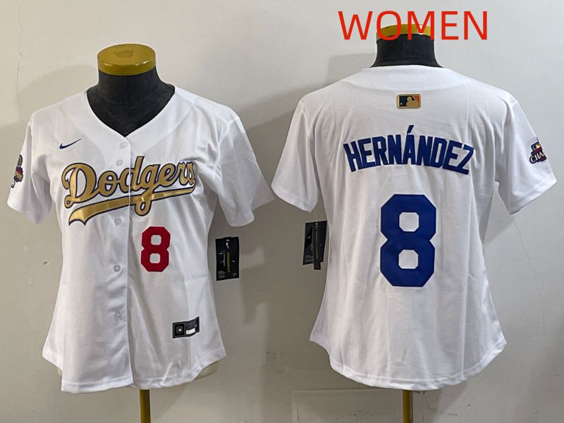 Women Los Angeles Dodgers #8 Hernandez White Champion edition Nike MLB Jersey style 003